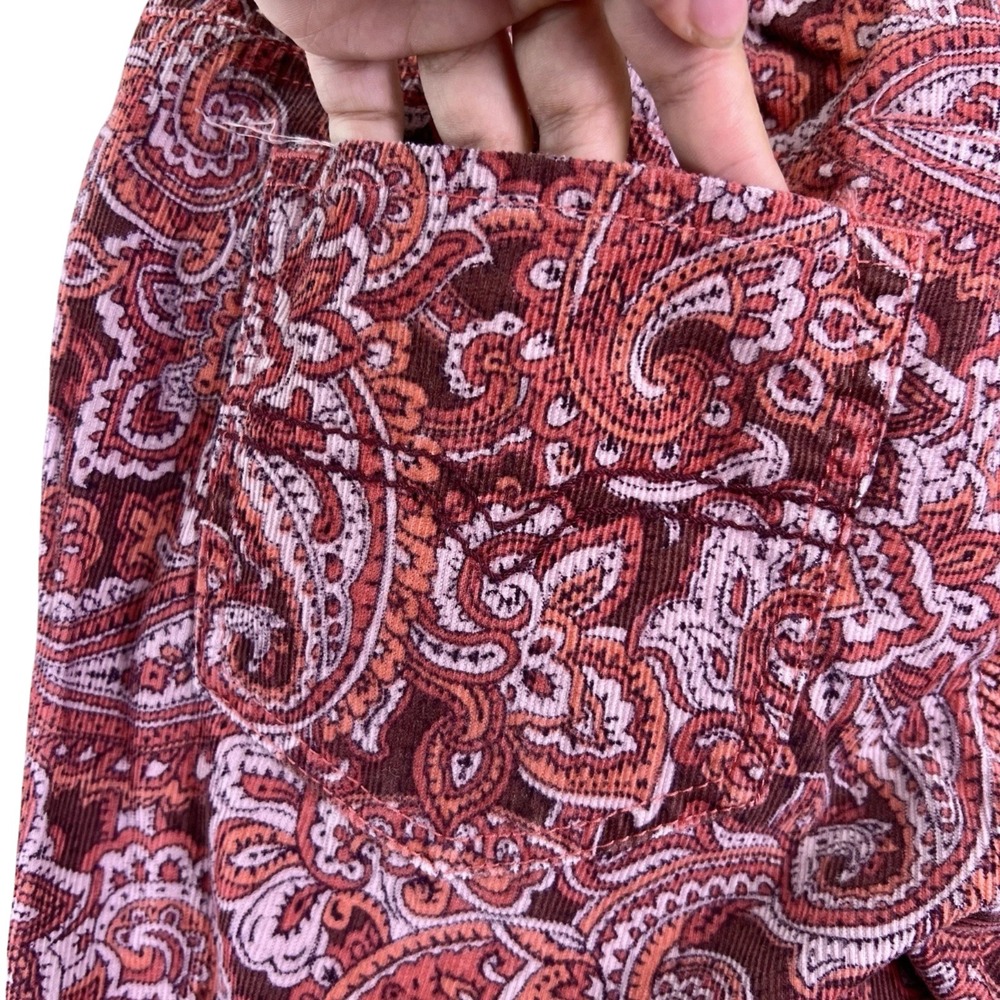 Prana Corduroy Pants Size 6 Maroon Paisley Straight Leg Boho Psychedelic Funky - Picture 9 of 11